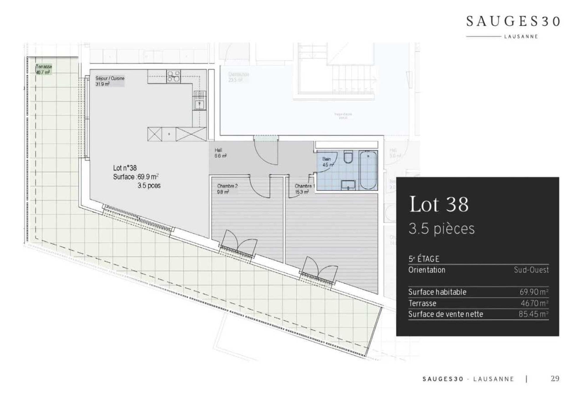 A louer - Appt neuf en attique de 70m2 + terrasse de 47m2