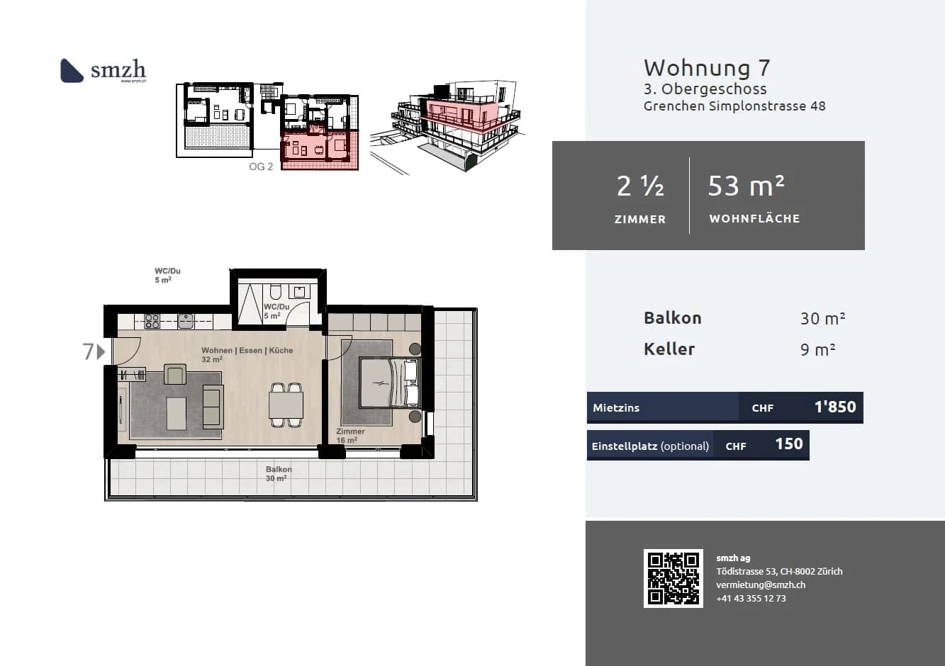 2.5-Zimmer-Stadtwohnung mit grossem Balkon in Grenchen