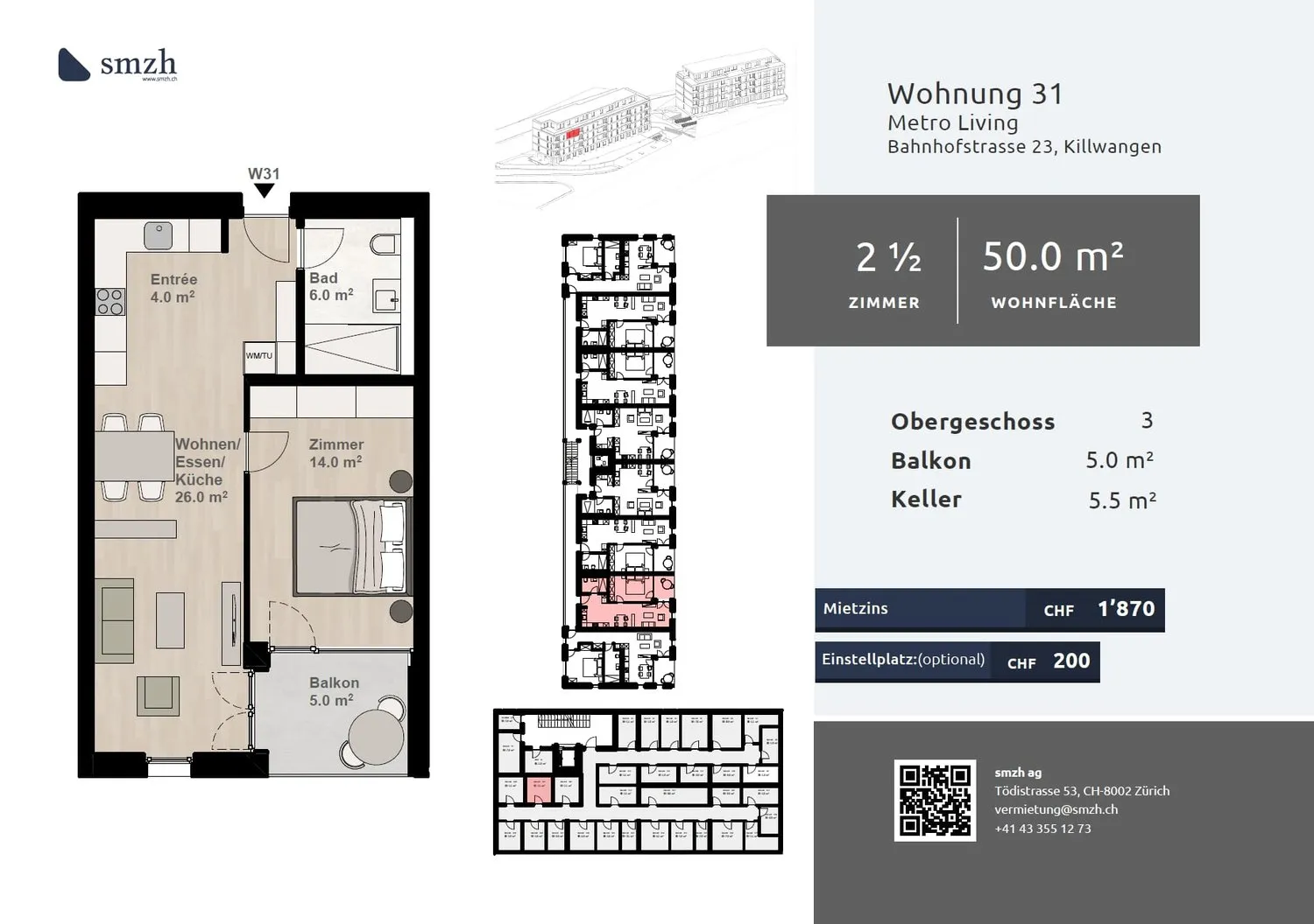 2.5-Zimmer Neubau mit Balkon - urban mieten in Killwangen