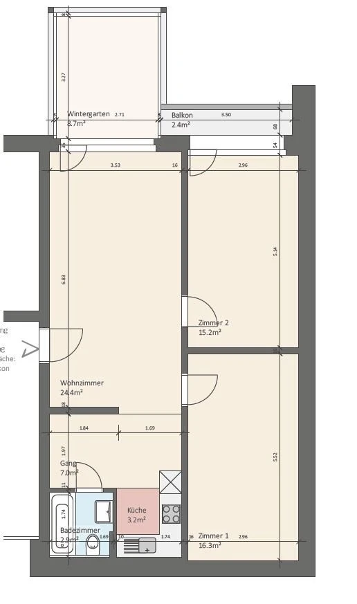 Gemütliche Wohnung mit Wintergarten und Balkon