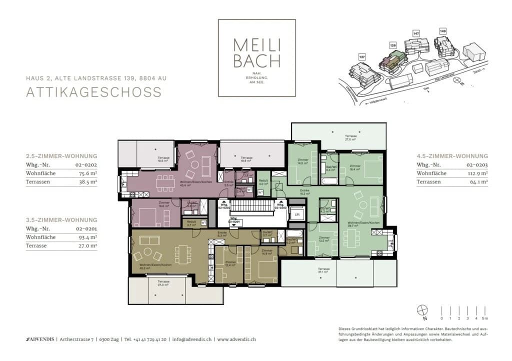 Attikatraum mit Blick auf den See und 64m2 Terrasse
