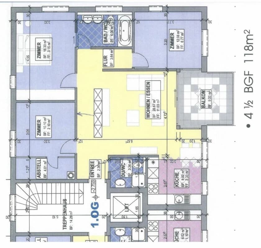 4 ½ Zimmer mit Balkon im 1. OG und 2 Tiefgaragenplätzen