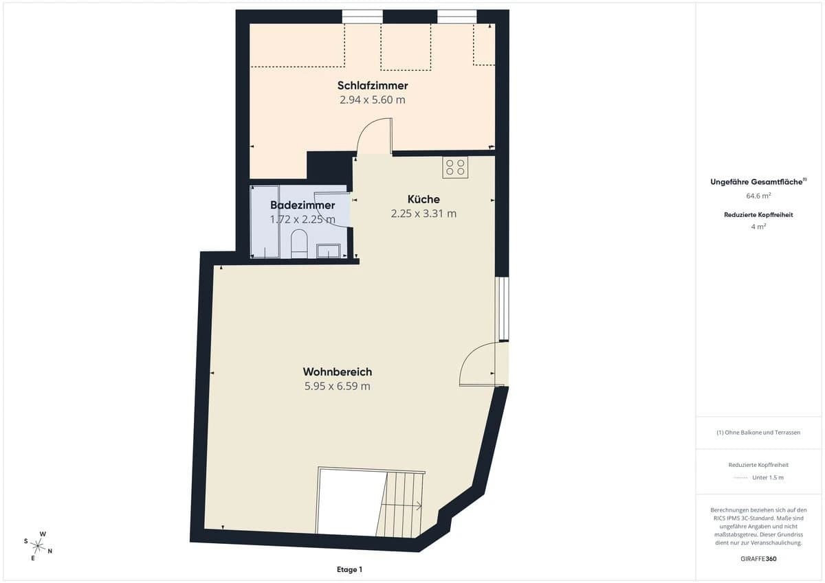 Charmante 2,5-Zimmer-Maisonette mit Terrasse, Ausblick und Naturfels