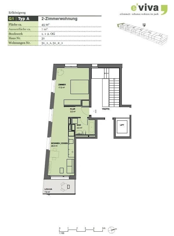 2-Zimmer, 45 m2, CHF 1455.-