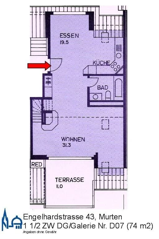 1.5 Zimmerwohnung mit Galerie und Cheminée