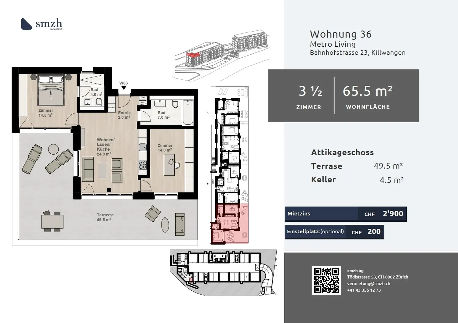 3½-Zimmer Attika mit 49.5 m² Terrasse in Killwangen mieten