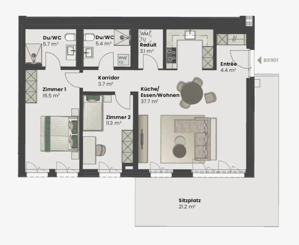 UG 3.5 Zi-Wohnung Neubau MFH Haus B West