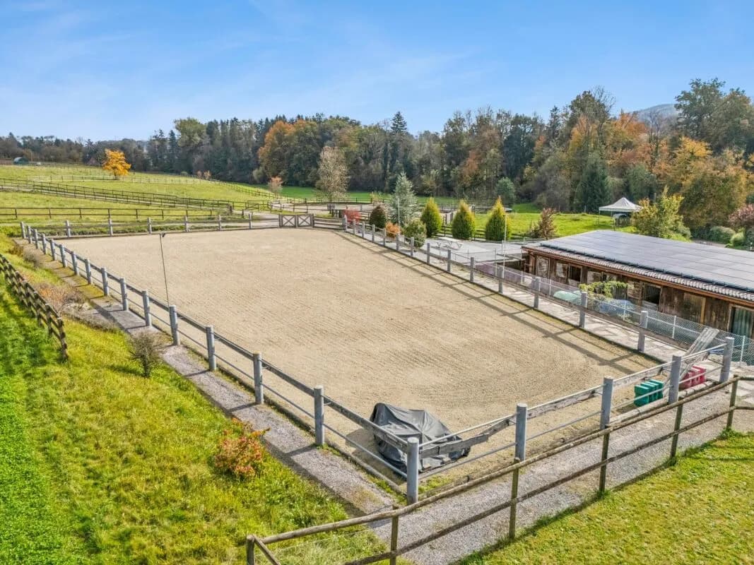 TRAUMHAFTE REITSPORTANLAGE MIT VERSCHIEDENEN BEWEGUNGSFLÄCHEN UND VIEL WEIDELAND IN DOTNACHT