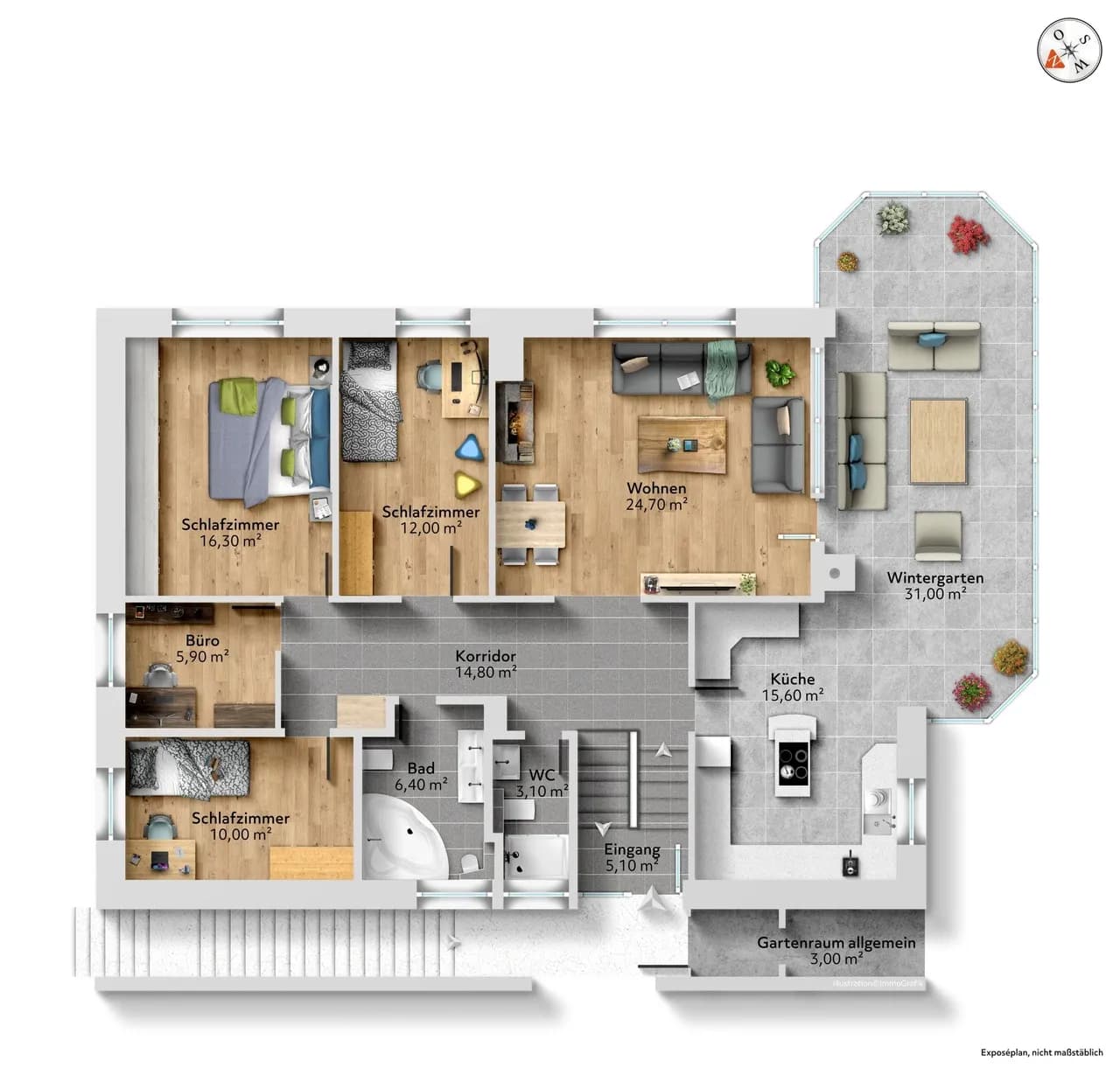 Charmante 5½-Zimmer-Gartenwohnung mit Wintergarten