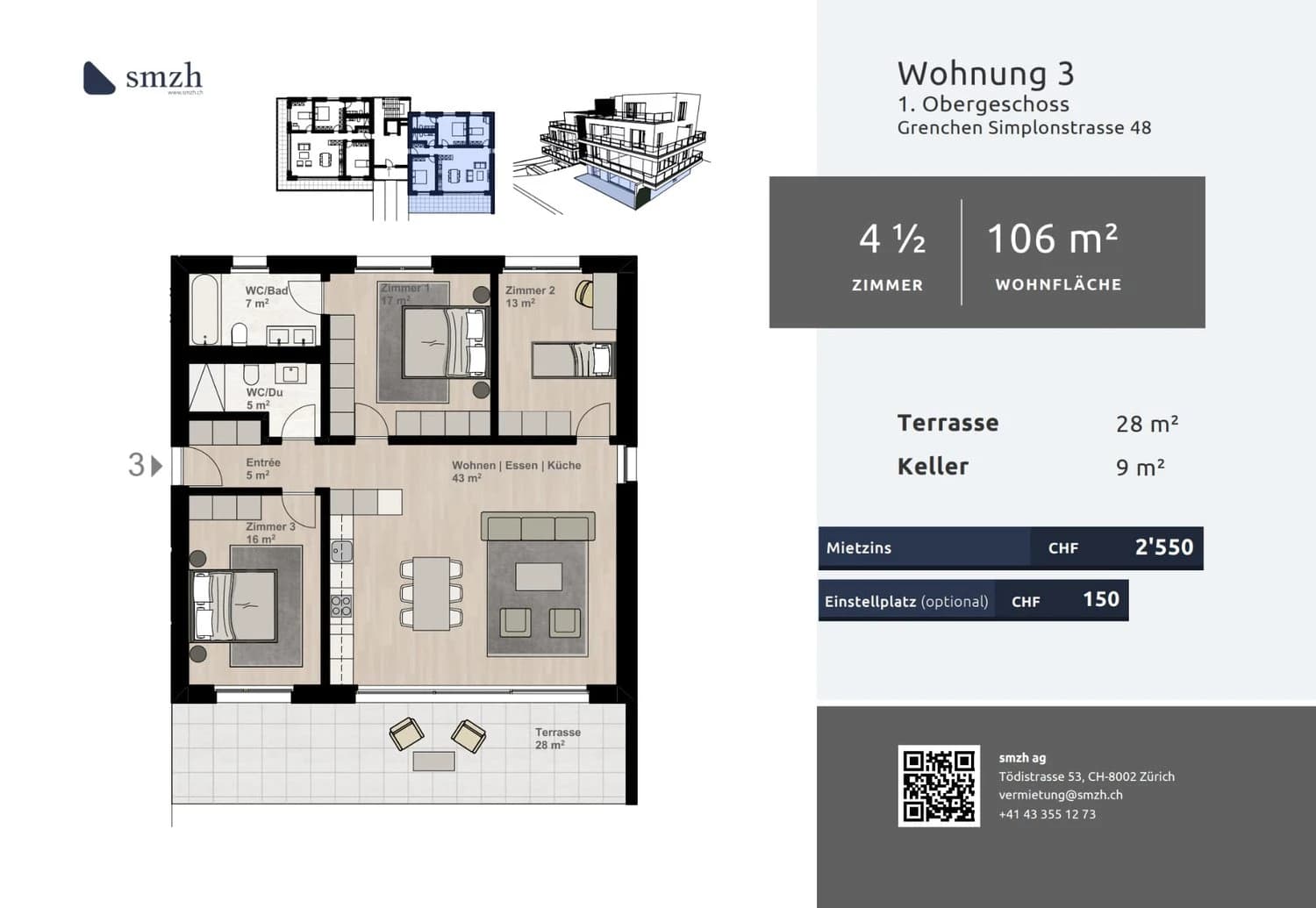 Moderne 4.5-Zi-Wohnung mit Terrasse in Grenchen